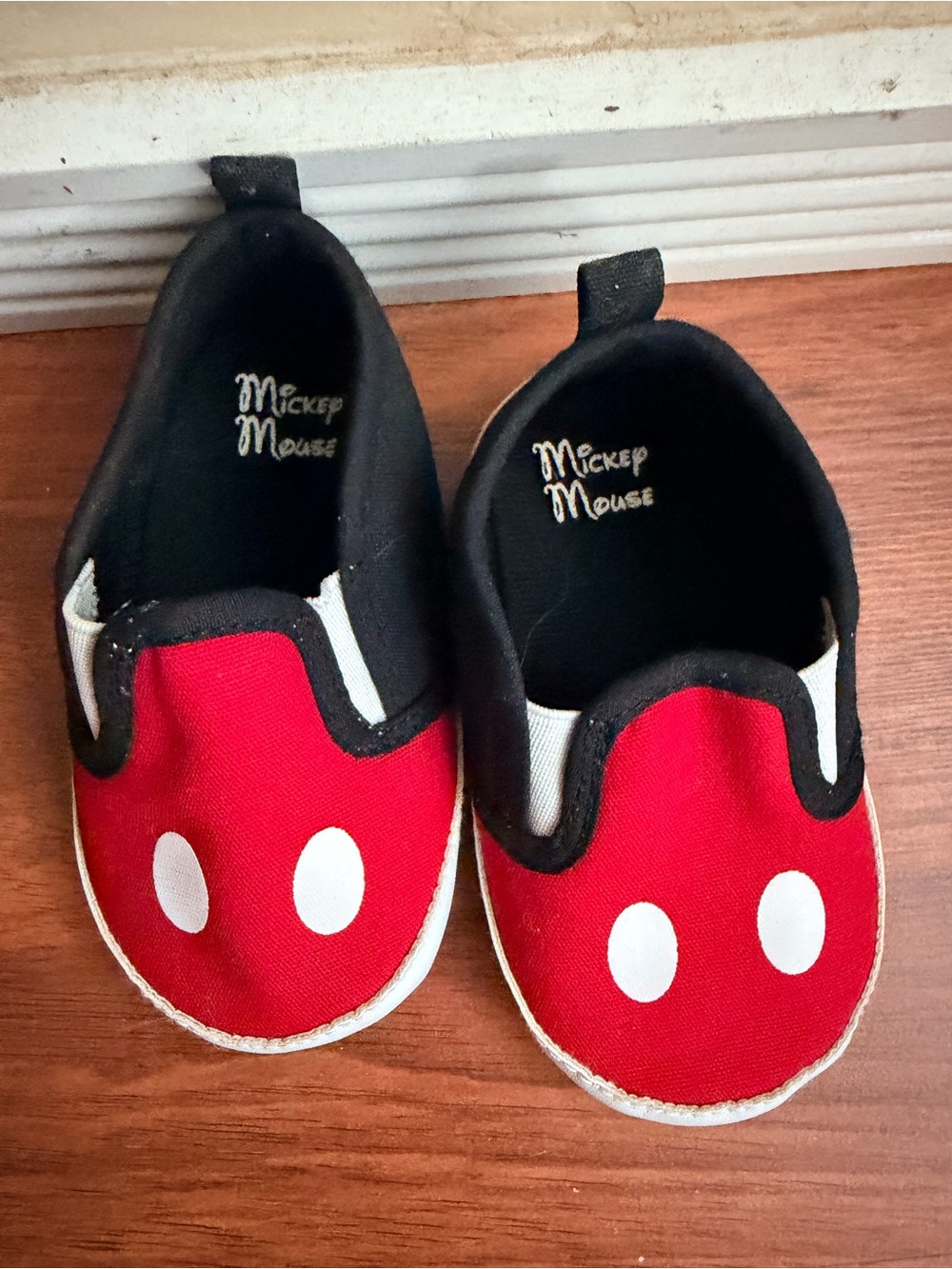 Disney Mickey Mouse Red and Black Slip-On Baby Shoes